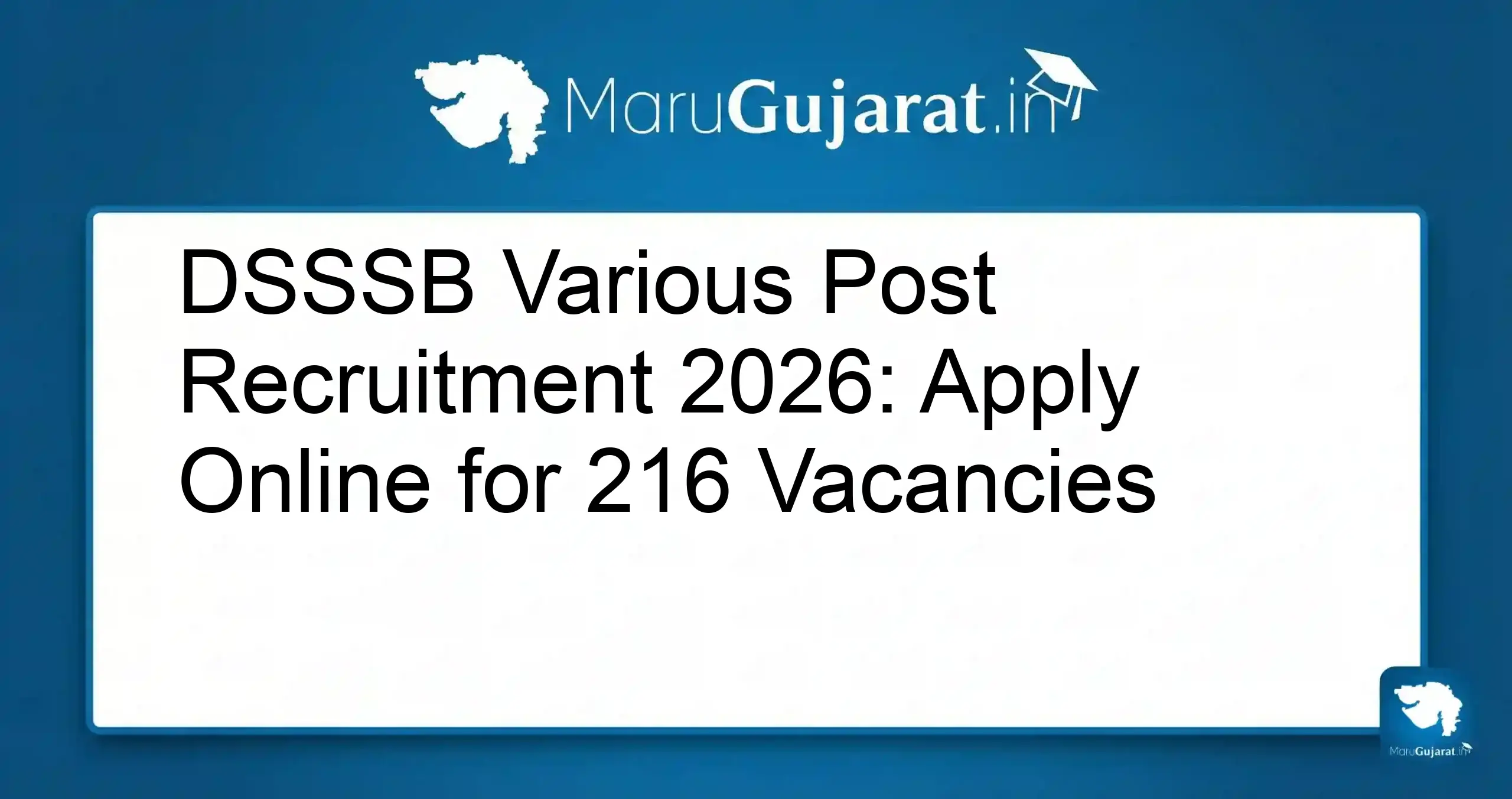 DSSSB Various Post Recruitment 2026
